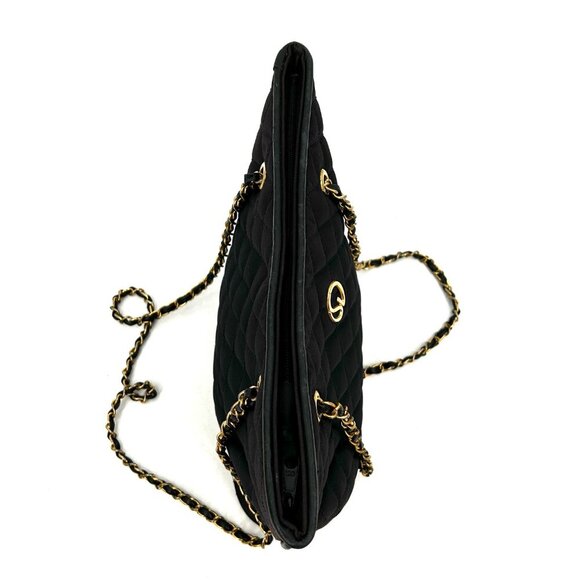 ST. JOHN Vintage Black Gold Tone Quilted Fabric Medium Shoulder Bag Purse - Picture 9 of 14